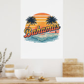 Bahamas Retro Sunset Palm Trees Design Poster (Keuken)