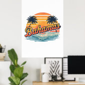Bahamas Retro Sunset Palm Trees Design Poster (Thuiskantoor)