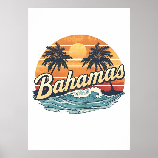 Bahamas Retro Sunset Palm Trees Design Poster (Voorkant)