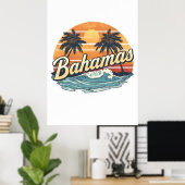Bahamas Retro Sunset Palm Trees Design Poster (Thuiskantoor)