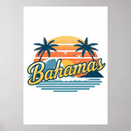 Bahamas Retro Zonsondergang Palmbomen Ontwerp Poster