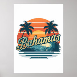 Bahamas Retro Zonsondergang Palmbomen Ontwerp Poster