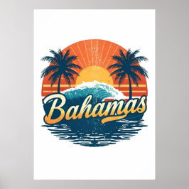 Bahamas Retro Zonsondergang Palmbomen Ontwerp Poster