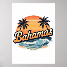 Bahamas Retro Zonsondergang Palmbomen Ontwerp Poster