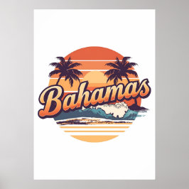 Bahamas Retro Zonsondergang Palmbomen Ontwerp Poster