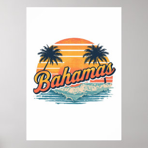 Bahamas Retro Zonsondergang Palmbomen Ontwerp Poster