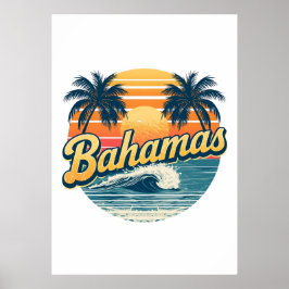 Bahamas Retro Zonsondergang Palmbomen Ontwerp Poster