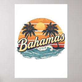 Bahamas Retro Zonsondergang Palmbomen Ontwerp Poster