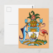 Bahamas Wapen - Marlin, Flamingo, Conch Briefkaart (Voorkant / Achterkant)