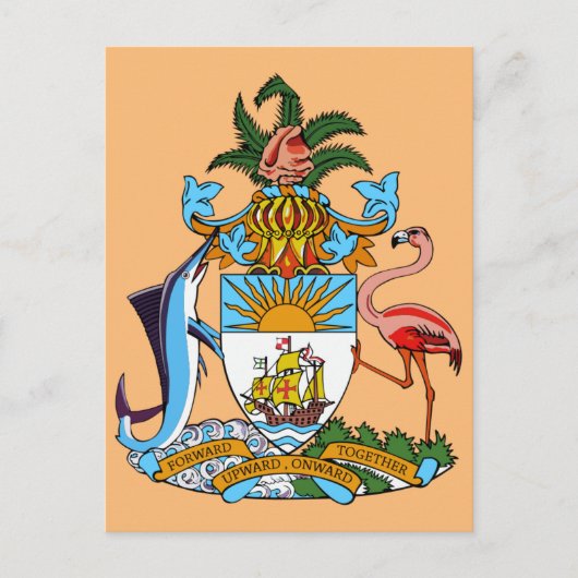 Bahamas Wapen - Marlin, Flamingo, Conch Briefkaart (Voorkant)