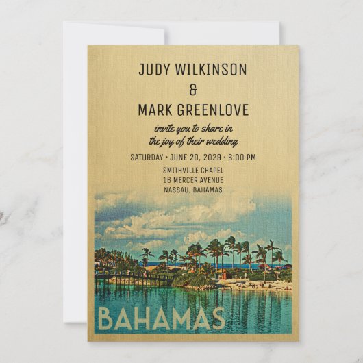 Bahamas Wedding Invitation midden-eeuw Kaart (Voorkant)
