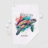 Bahamas Zee Schildpad Bahamaanse Vlag Strand Grote Golfhanddoek (Insitu)