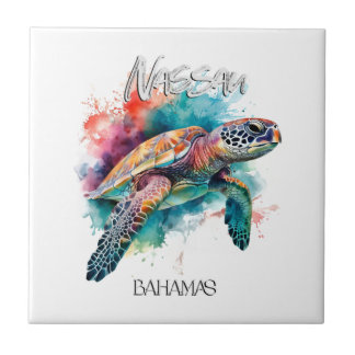 Bahamas Zeeschildpad Bahamaanse Vlag Strand Grote Tegeltje