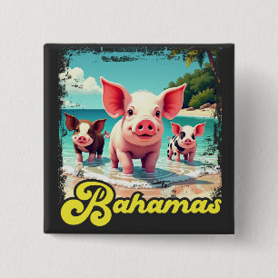 Bahamas Zwijn die Zwemt - Exuma Varkensstrand Avon Vierkante Button 5,1 Cm