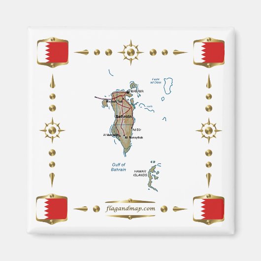 Bahrain Map + Flags Magnet Magneet (Voorkant)