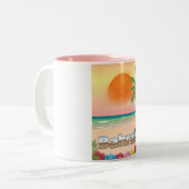 Bahreinse strandreisposter tweekleurige koffiemok (Voorkant links)