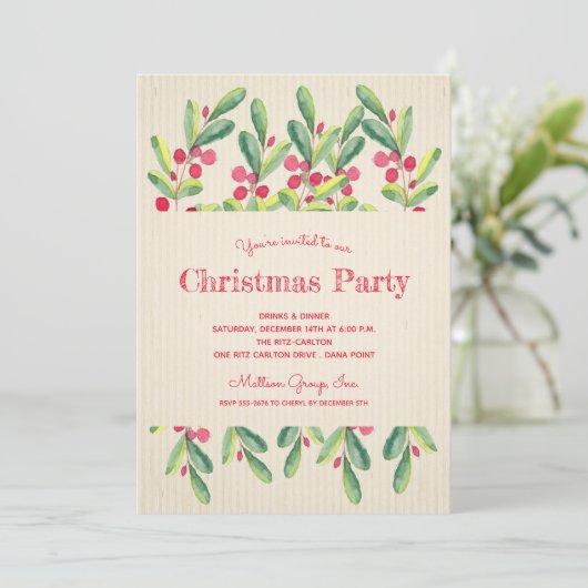 Baies d'aquarelle et Branches Invitations de Noël (Debout devant)