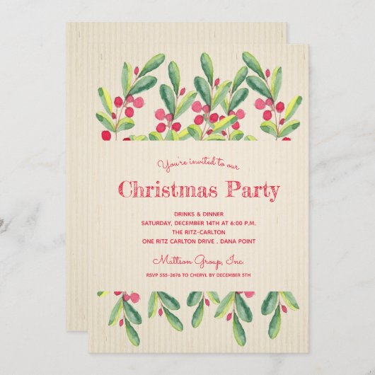 Baies d'aquarelle et Branches Invitations de Noël (Devant / Derrière)