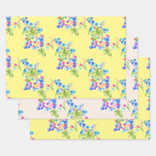 Baies de porcelaine sur un ensemble de feuilles de (Lot)