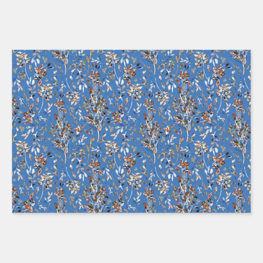 Baies feuilles Aquarelle Bleu Motif Floral (Devant 2)