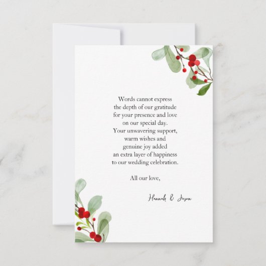 Baies Rouges d'Hiver Merci Mariage de Noël (Dos)