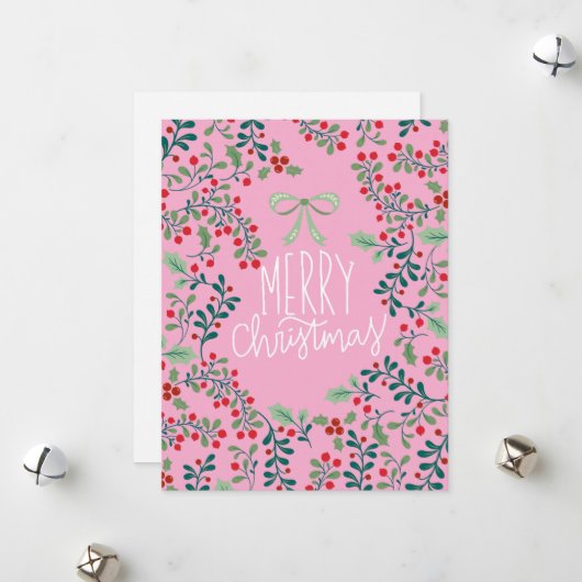 Baies rouges et vertes Joyeuses cartes de Noël (Devant/Arrière en situation)