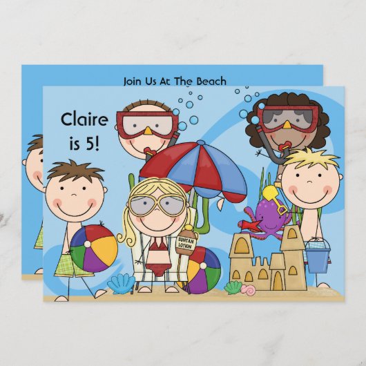 Baignade à la plage Anniversaire Invitation (Devant / Derrière)