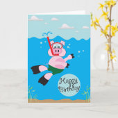 Baignade de porc - Bonne carte de voeux d'annivers (Fleur jaune)