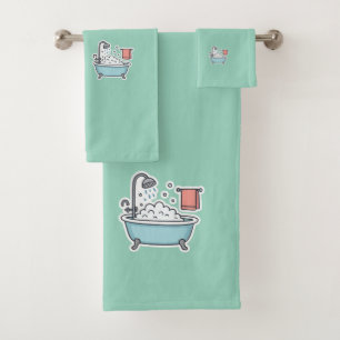 Baignoire mignonne avec bulles et serviette