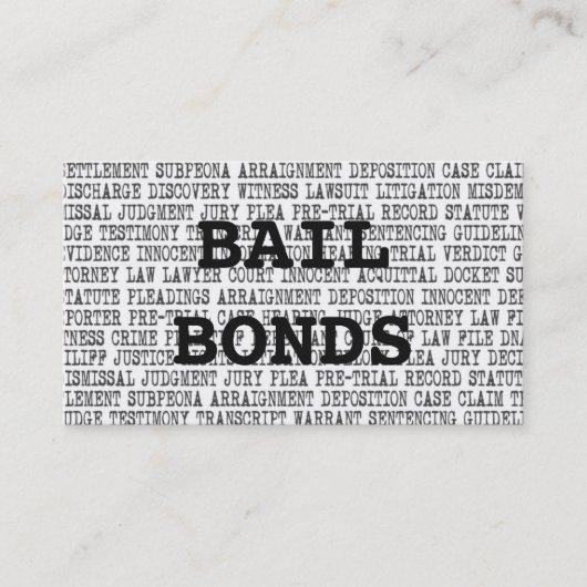 Bail Bonds Mots Légaux Carte de visite (Devant)