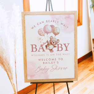 BAILEY Pink Barly Wait Teddy Bear Baby shower Poster