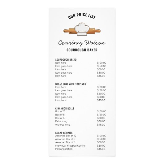 Bain à pâte feuilletée Moderne 4x9" Menu Prix (Devant)