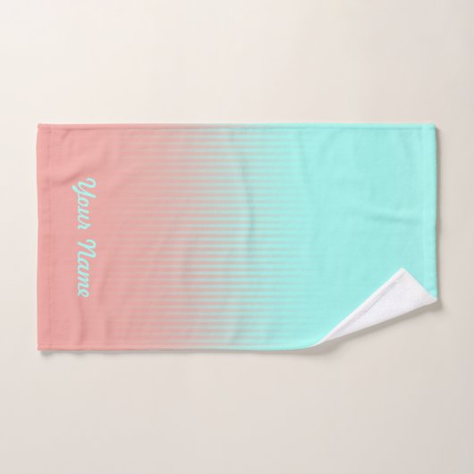 Bain à rayures corail et turquoise  (Serviette à main)