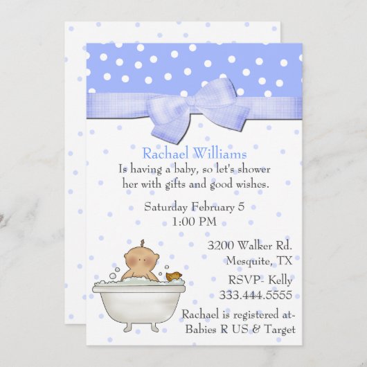 Bain à remous Bébé Bébé Boy Shower Invitation (Devant / Derrière)