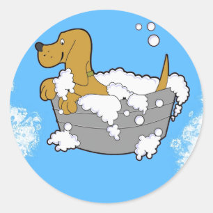 Bain de chien sur Stickers Rond Classique