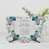 Bain d'oiseaux bleu Vintage Invitation à un mariag (Debout devant)
