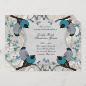 Bain d'oiseaux bleu Vintage Invitation à un mariag (Devant / Derrière)