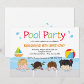 Bain Enfants Piscine Invitations Anniversaire │ Ve (Devant / Derrière)