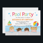 Bain Enfants Piscine Invitations Anniversaire │ Ve<br><div class="desc">Personnalisez cette invitation amusante à la fête de piscine avec des garçons et des filles dans une piscine. Ce design comprend également un ballon de plage et un voilier de jouets...  idéal pour fêter l'anniversaire d'un enfant. Copyright © Invitation d'expressions</div>