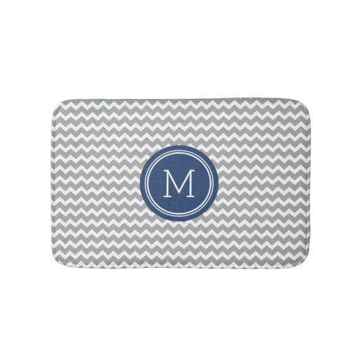 Bain Le monogramme bleu gris Chevron barre le tapis de (Devant)