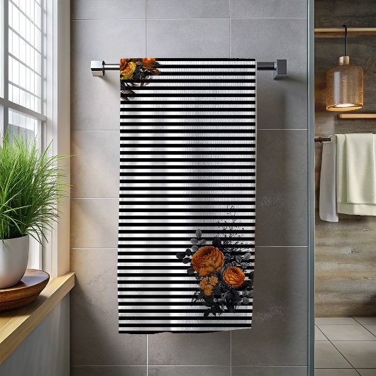 Bain Rose de Fleur Orange Bande noire Halloween