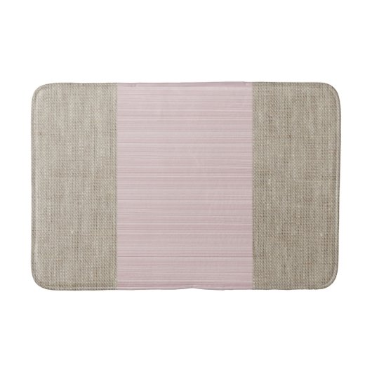 Bain Tapis de burlap rose doux beige horizontal rayures (Devant)