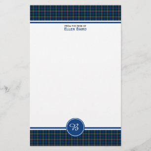 Baird Family Tartan Blue en Green Pset Monogram Briefpapier