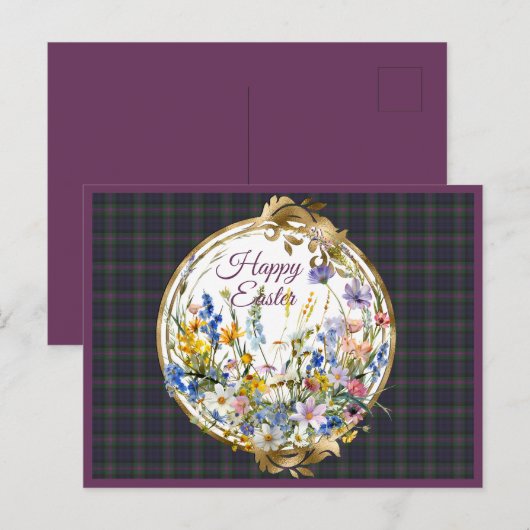 Baird Weathered Scottish Tartan Easter Floral Feestdagenkaart (Voorkant / Achterkant)