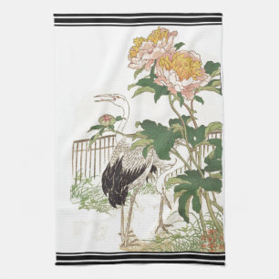 Bairei Japan Crane Bird Peony Flower Kitchen Towel Theedoek