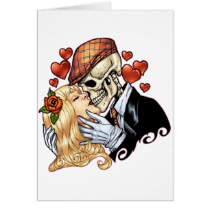 Baiser de crâne avec des coeurs et des roses par