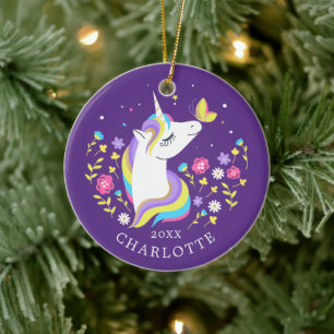 Baiser de papillon Ornement de Noël licorne