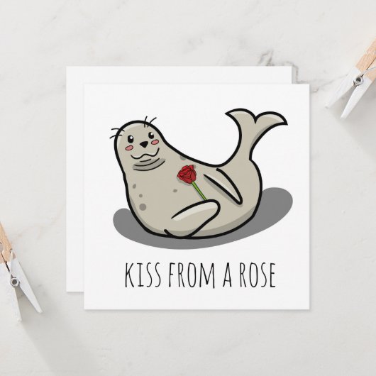 "Baiser d'un rose" drôle carte de jour valentines (Devant/Arrière en situation)