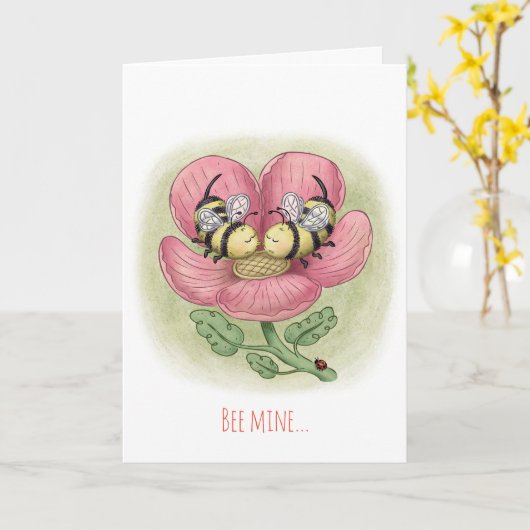 Baiser les abeilles Carte Saint-Valentin (Fleur jaune)
