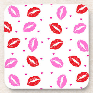 Baiser Lips Rose Red Hearts Dessous de verre en pl